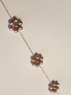 14K Solid Gold Chain Delicate Pink Real Freshwater Pearl Flower Bracelet